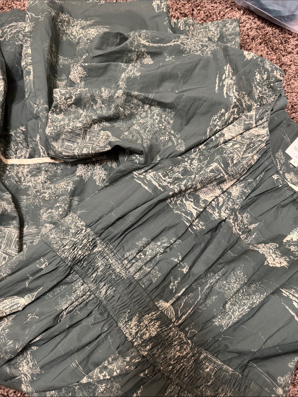 Umgee Olive Green Toile Puff Sleeve Midi Dress - Picture 3 of 3